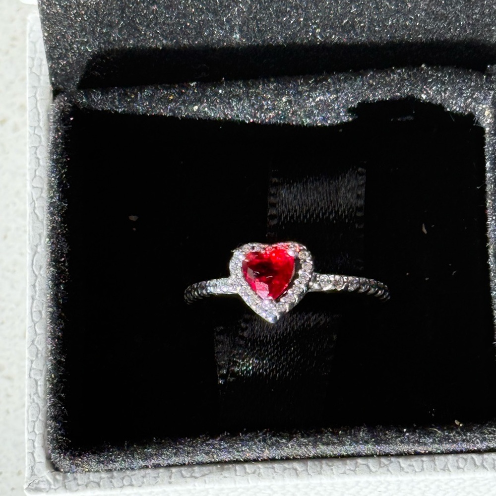 Pandora Red elevated heart ring silver size 7